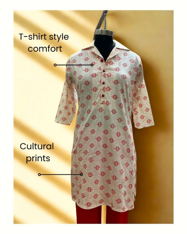 Motif Muse Button Up T-shirt Kurta Set (T-shirt Button Up Printed Motifs Kurta and Pant Set) - Image 2