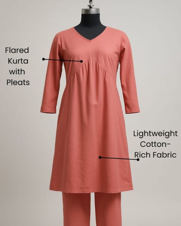 Petal Flow T-shirt Kurta Set Pink (T-shirt Flared Pink Kurta and Pant Set) - Image 3
