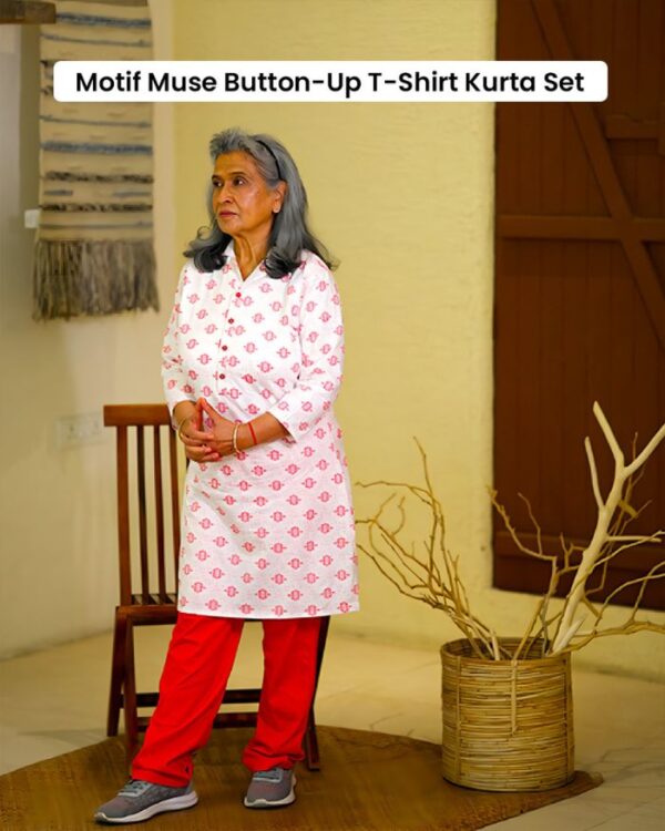 Motif Muse Button Up T-shirt Kurta Set (T-shirt Button Up Printed Motifs Kurta and Pant Set) - Image 4