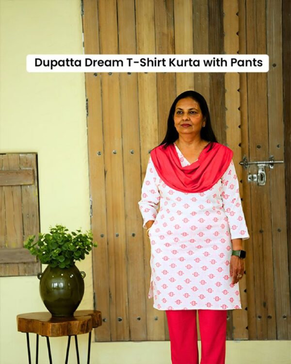 Dupatta Dream T-shirt Kurta Set (T-shirt Printed Kurta with Attached Dupatta and Pants) - Image 4