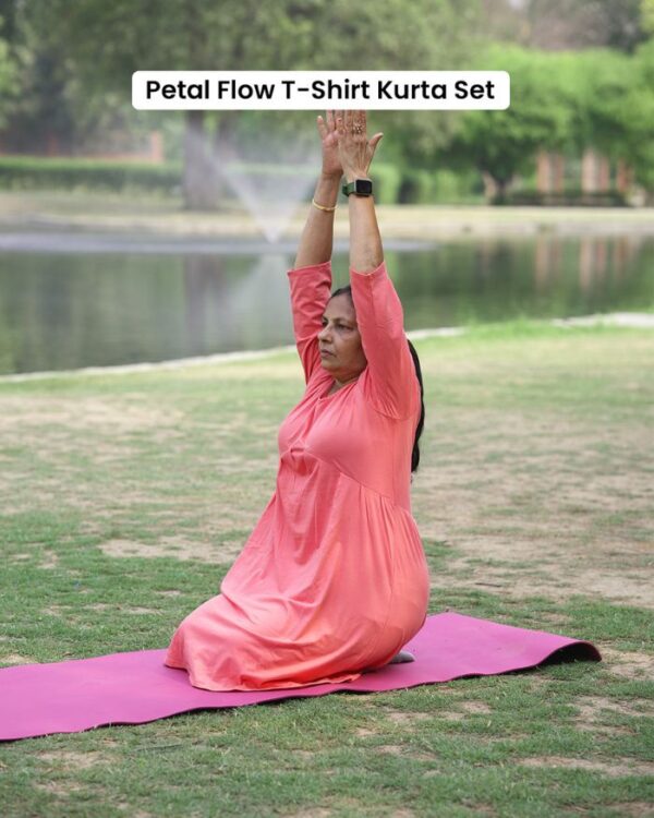 Petal Flow T-shirt Kurta Set Pink (T-shirt Flared Pink Kurta and Pant Set) - Image 4